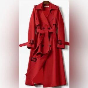 Classic Red Double-Breasted Trench Coat